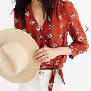 madewell silk wrap top fresh daises xs